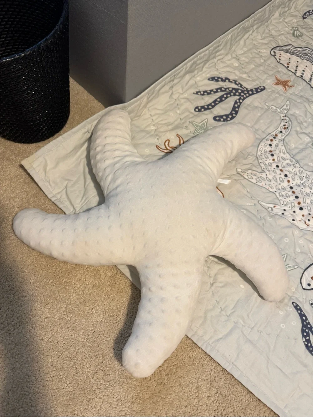 Crate&Barrel Whale & Sea Life Quilted Throw - Blue, White, Orange